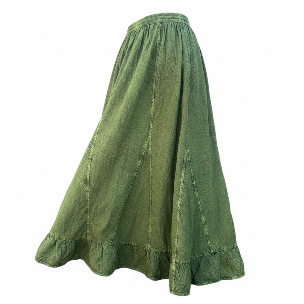 Chic Olive Maxi Skirt with Floral Accents - Picture 6 of 12